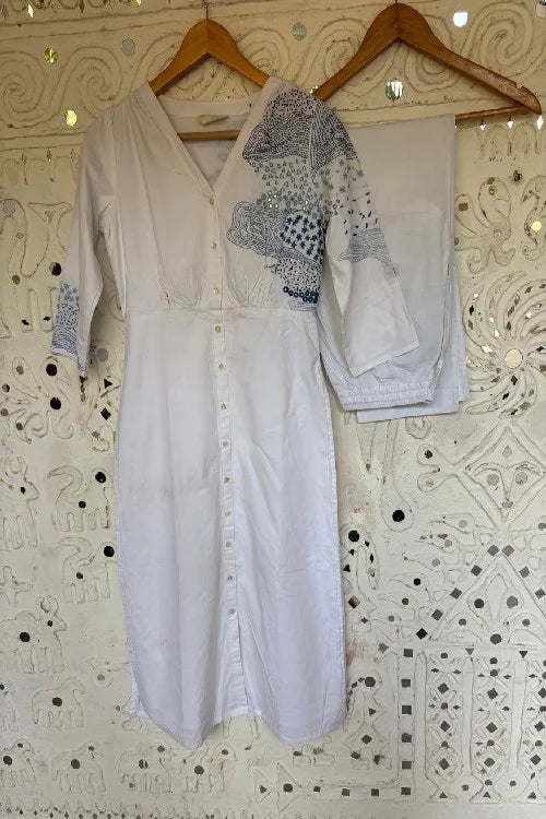 Okhai 'Dew' Pure Cotton Hand Embroidered Mirror Work Kurta Pant Set | Rescue