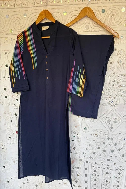 Okhai "Rangrez" Pure Cotton Hand Embroidered Kurta Pant set | Rescue