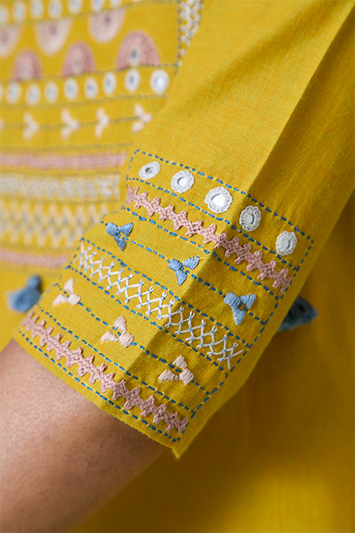 Okhai 'Magical Music' Pure Cotton Hand Embroidered Mirror Work Kurta Pant Set