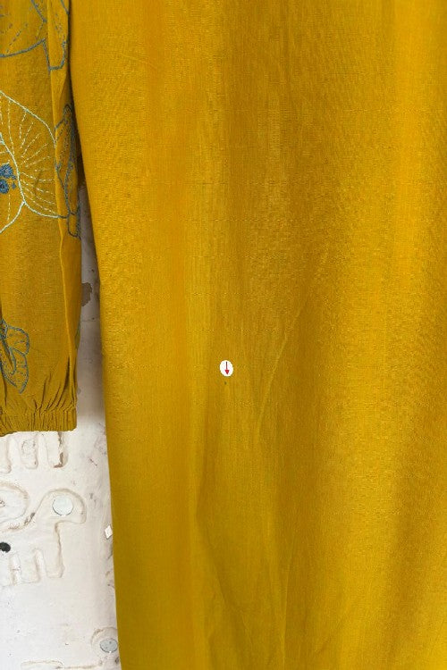 Okhai 'Yellow Daisy' Pure Cotton Hand Embroidered Mirror Work Kurta Pant Set | Rescue