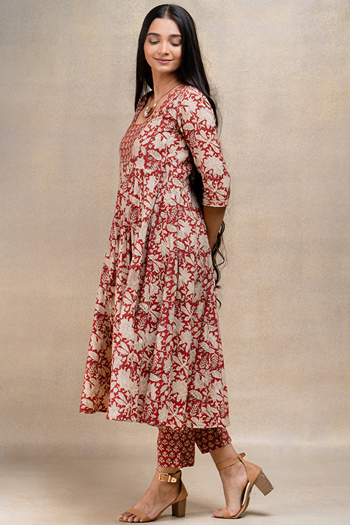Okhai "Rosemary" Mirrorwork Handblock Printed Pure Cotton Kurta Pant Set