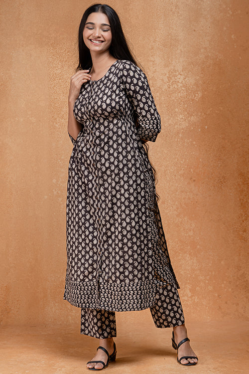 Black Forest Handblock Printed Pure Cotton Kurta Pant Set Online