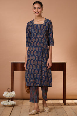 Cypress Valley Printed Cotton Ajrakh Kurta Pant Set For Women Online
