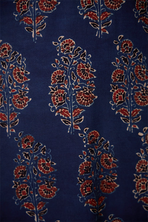 Okhai "Evening Lily" Hand Embroidered and Mirrorwork Handblock Printed Ajrakh Pure Cotton Kurta Pant Set