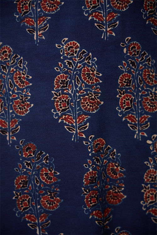Okhai "Evening Lily" Hand Embroidered and Mirrorwork Handblock Printed Ajrakh Pure Cotton Kurta Pant Set| Rescue
