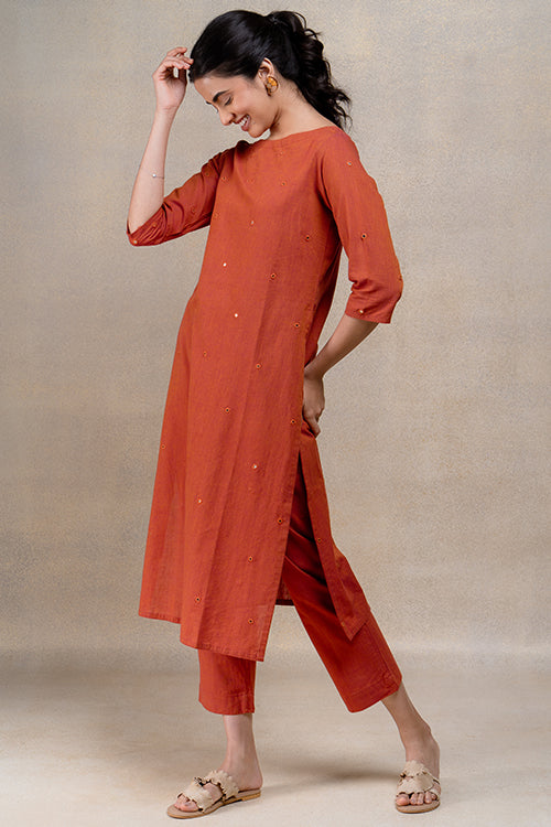 Okhai "Clementine" Mirrorwork Pure Cotton Kurta Pant Set