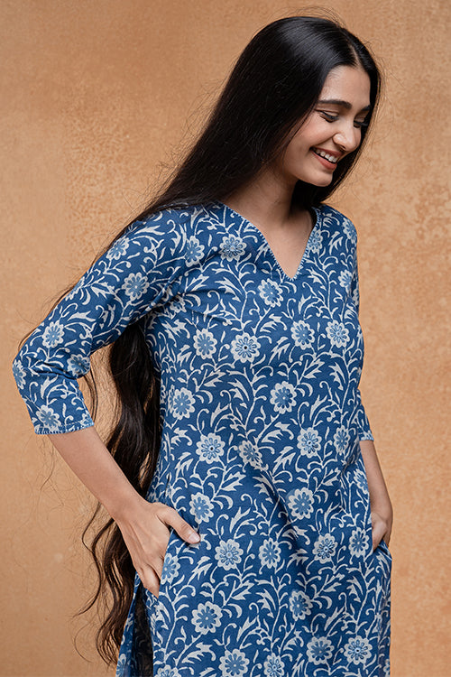 Okhai "Bluejay" Hand Embroidered and Mirrorwork Pure Cotton Kurta Pant Set