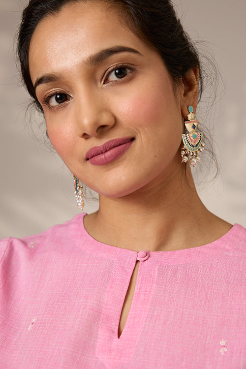 Okhai "Blushed" Hand-Embroidered Mirrorwork Pure Cotton Kurta Pant Set