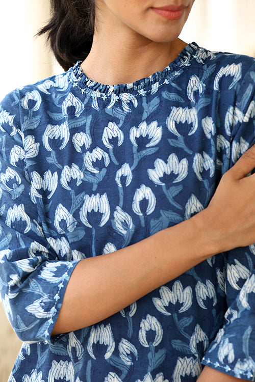 Okhai "Tarang" Hand-Embroidered Beadwork Pure Cotton Indigo Kurta Pant Set