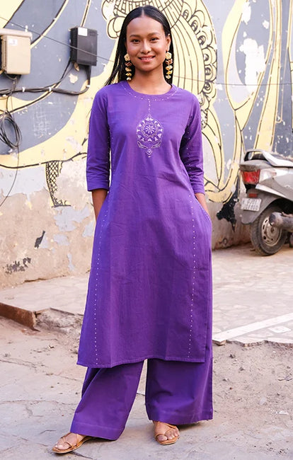 Okhai "Fig" Suf Embroidered Pure Cotton Kurta Pant Set