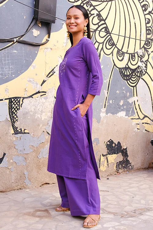 Okhai "Fig" Suf Embroidered Pure Cotton Kurta Pant Set