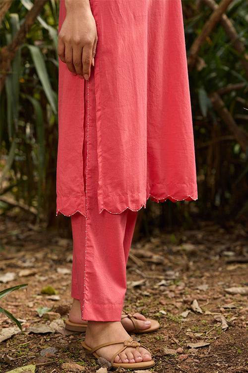 Okhai "Rosewood" Hand-Embroidered and Beadwork Pure Cotton Pink Kurta Pant Set