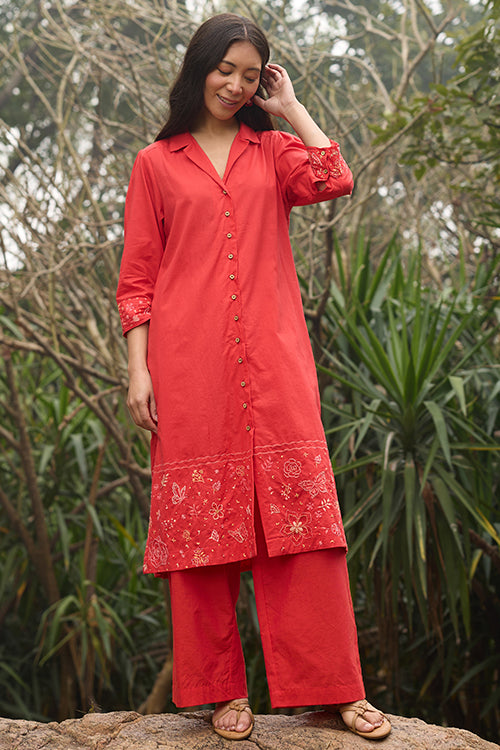 Okhai "Evermore" Hand-Embroidered Pure Cotton Kurta Pant Set