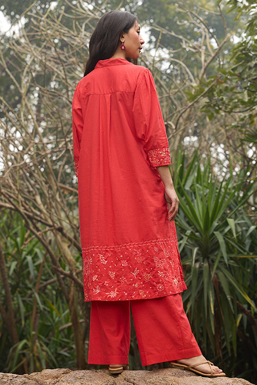 Okhai "Evermore" Hand-Embroidered Pure Cotton Kurta Pant Set