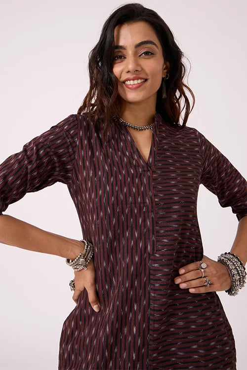Okhai "Coffee" Pure Cotton Ikat Kurta Pant Set