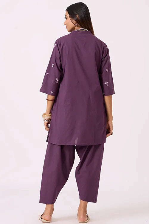 Okhai "Dusk Dreams" Hand-Embroidered Purple Pure Cotton Kurta Salwar Set