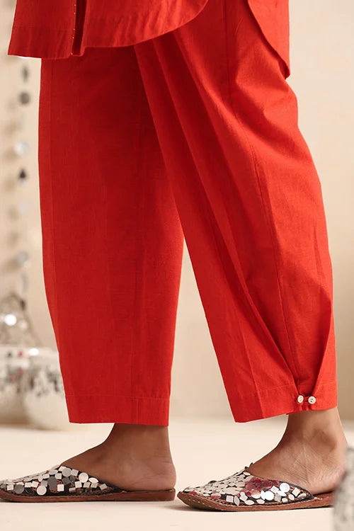 Okhai "Mirror Song" Hand-Embroidered Orange Pure Cotton Kurta Pant Set