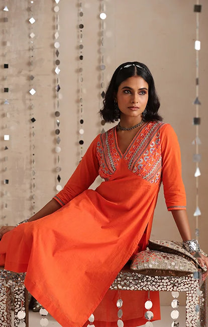 Okhai "Mehran" Hand-Embroidered Pure Cotton Kurta Pant Set