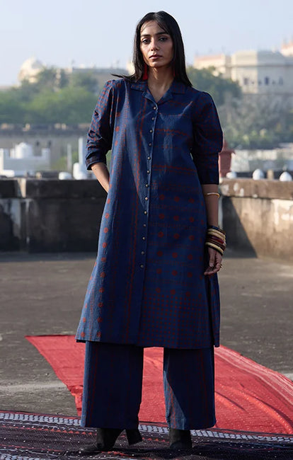 Okhai "Indigo Hush" Cotton Ajrakh Kurta Pant Set