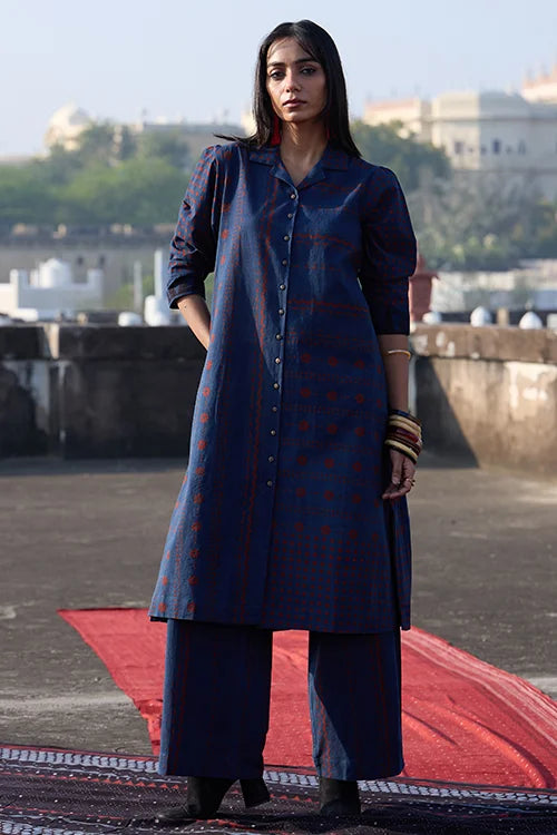 Okhai "Indigo Hush" Cotton Ajrakh Kurta Pant Set