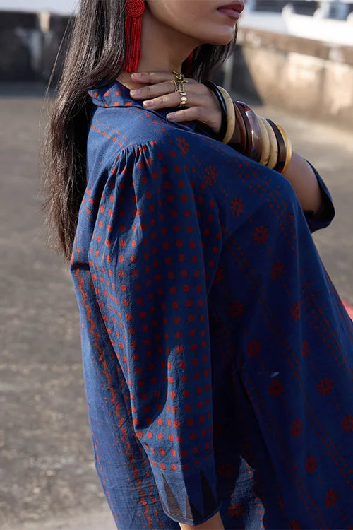 Okhai "Indigo Hush" Cotton Ajrakh Kurta Pant Set