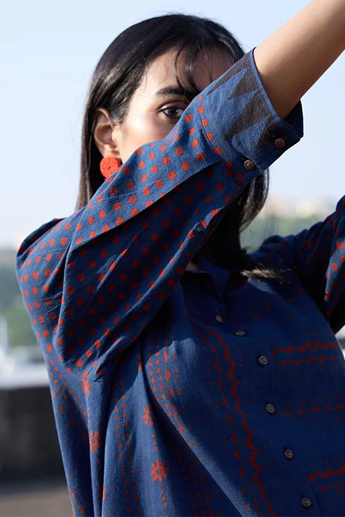 Okhai "Indigo Hush" Cotton Ajrakh Kurta Pant Set