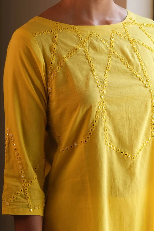 Okhai "Sunline" Hand-Embroidered Mirrorwork Pure Cotton Kurta Pant Set