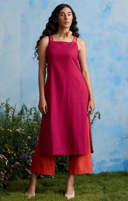 Okhai "Carnation" Cotton Sleeveless Kurta Pant Set