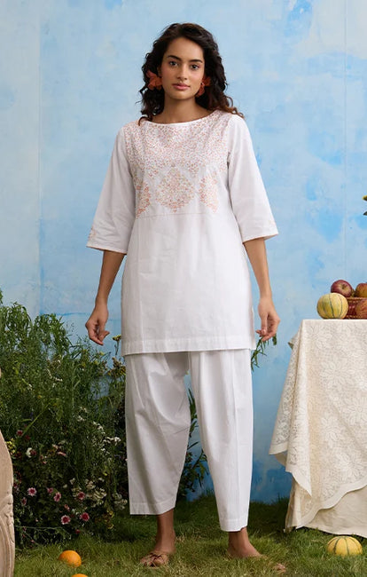 Okhai "Winter" Hand-Embroidered Mirrorwork Pure Cotton Kurta Salwar Set