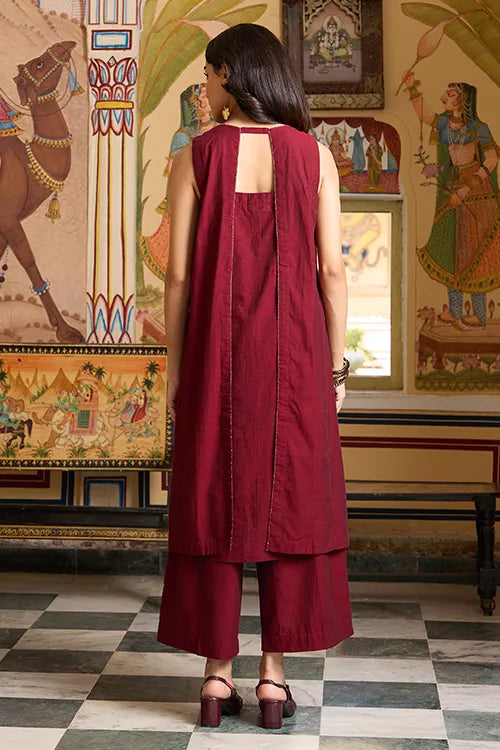 Okhai "Caroline" Hand Embroidery and Beadwork Pure Cotton Sleeveless Kurta Pant set
