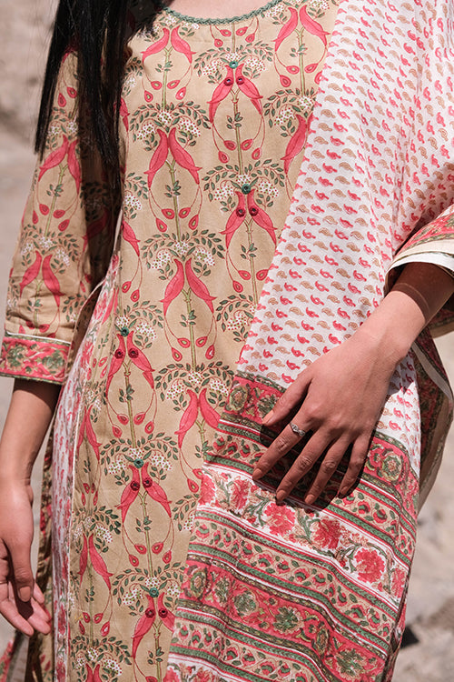 Okhai "Nagma" Handblock Printed Mirrorwork Kurta Pant Set