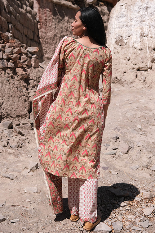 Okhai "Nagma" Handblock Printed Mirrorwork Kurta Pant Set
