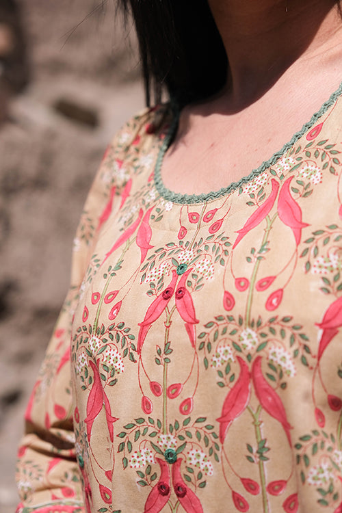 Okhai "Nagma" Handblock Printed Mirrorwork Kurta Pant Set