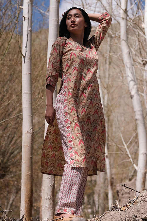 Okhai "Nagma" Handblock Printed Mirrorwork Kurta Pant Set