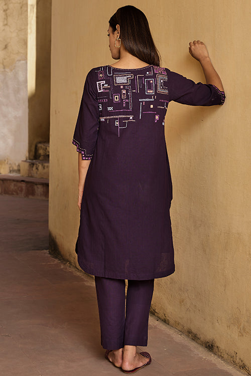 Okhai "Mohenjo Daro" Hand Embroidered Mirror and Beadwork Pure Cotton Kurta Pant Set with Dupatta