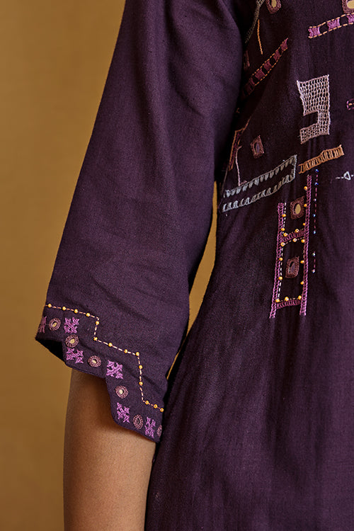 Okhai "Mohenjo Daro" Hand Embroidered Mirror and Beadwork Pure Cotton Kurta Pant Set with Dupatta
