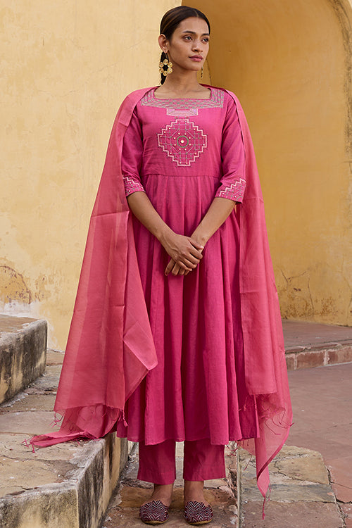 Sundial Pure Cotton Embroidered Kurta Pant Set With Dupatta Online