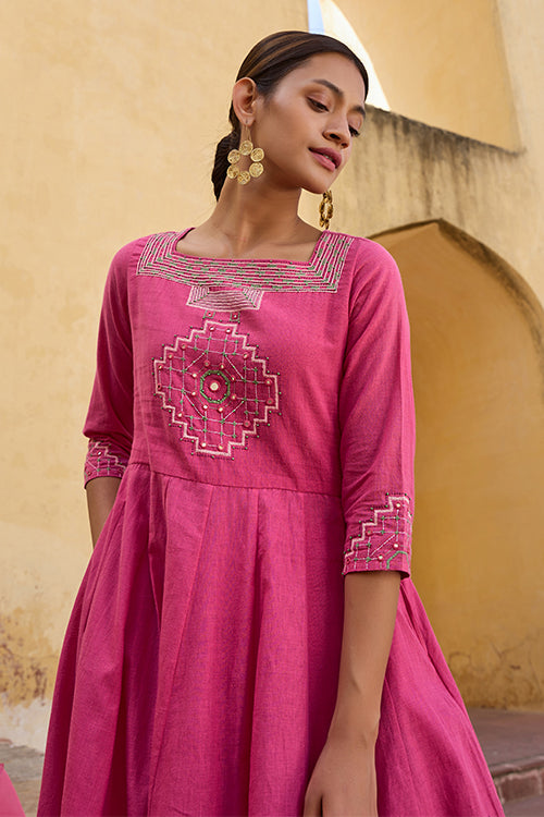 Okhai "Sundial" Hand Embroidered Mirror and Beadwork Pure Cotton Kurta Pant set with Dupatta