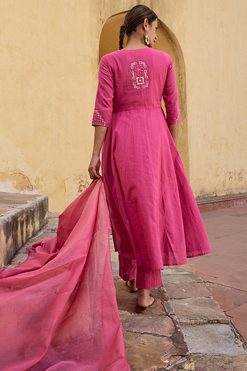 Okhai "Sundial" Hand Embroidered Mirror and Beadwork Pure Cotton Kurta Pant set with Dupatta