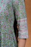 Okhai "Ocean Mist" Hand Embroidered and Mirrorwork Handblock Printed Pure Cotton Kurta Pant Set