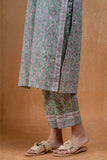 Okhai "Pistachio" Hand Embroidered and Mirrorwork Handblock Printed Pure Cotton Kurta Pant Set