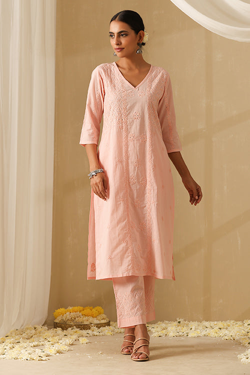 Okhai "Gauhar" Chikankari and Mukaish work Pure Cotton Kurta Pant Set with Dupatta