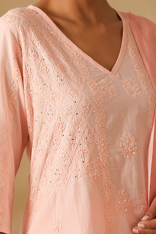 Okhai "Gauhar" Chikankari and Mukaish work Pure Cotton Kurta Pant Set with Dupatta