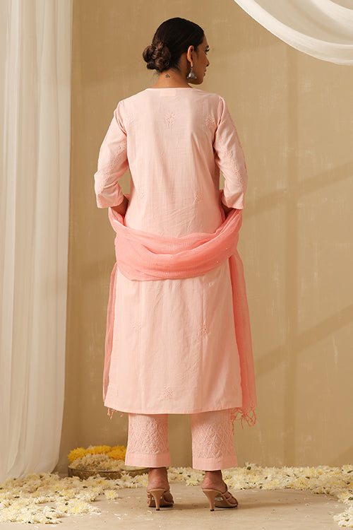 Okhai "Gauhar" Chikankari and Mukaish work Pure Cotton Kurta Pant Set with Dupatta