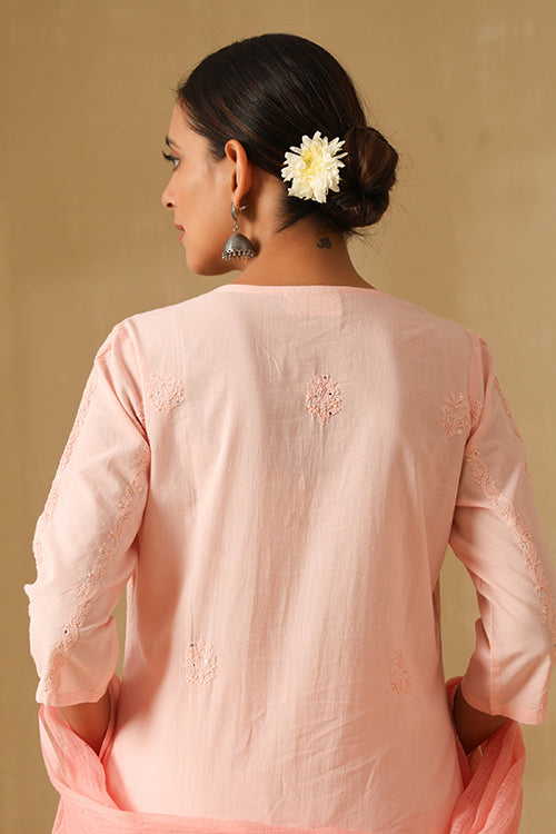 Okhai "Gauhar" Chikankari and Mukaish work Pure Cotton Kurta Pant Set with Dupatta