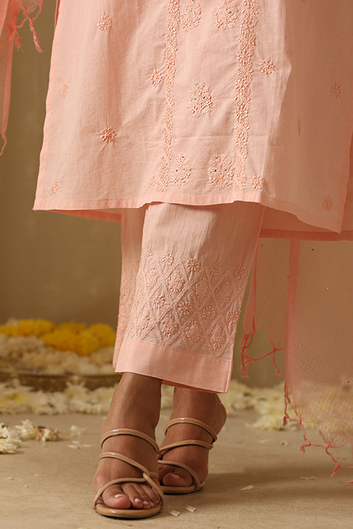 Okhai "Gauhar" Chikankari and Mukaish work Pure Cotton Kurta Pant Set with Dupatta