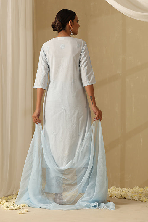 Okhai "Hasrat" Chikankari and Mukaish work Pure Cotton Kurta Pant Set with Dupatta