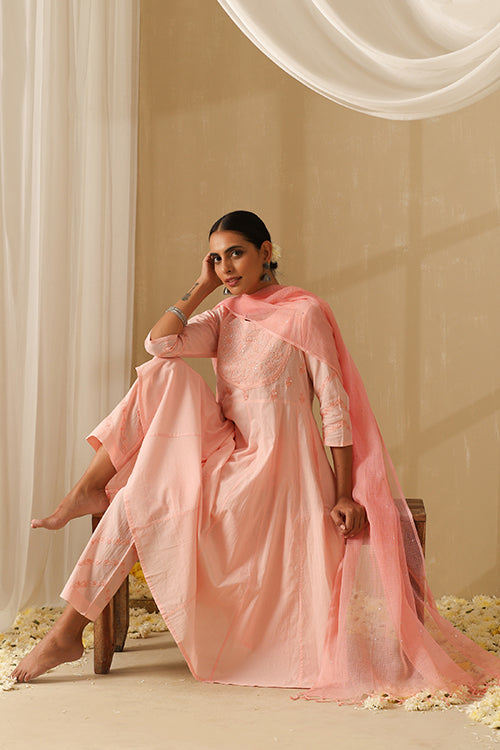 Okhai "Sajda" Chikankari and Mukaish work Pure Cotton Kurta Pant Set with Dupatta