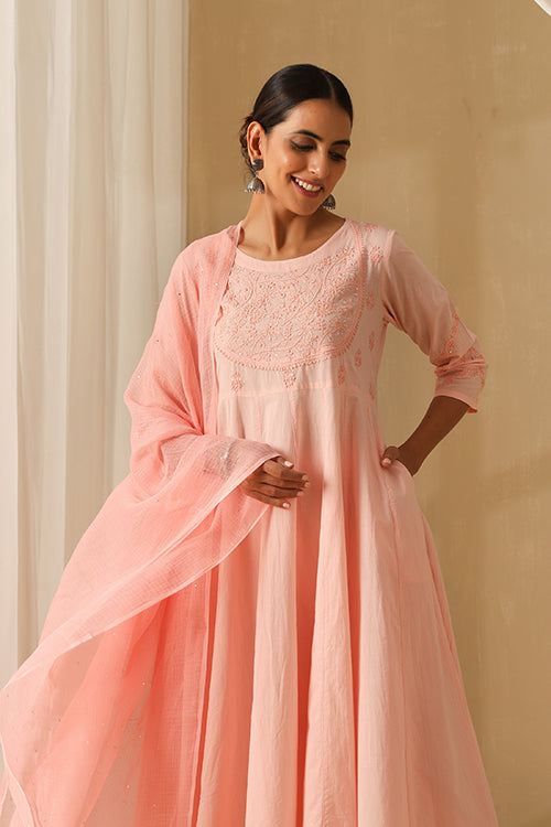 Okhai "Sajda" Chikankari and Mukaish work Pure Cotton Kurta Pant Set with Dupatta