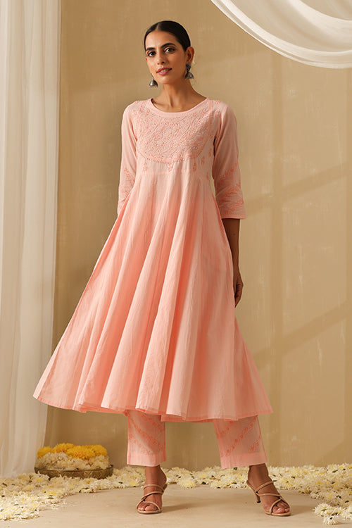 Okhai "Sajda" Chikankari and Mukaish work Pure Cotton Kurta Pant Set with Dupatta